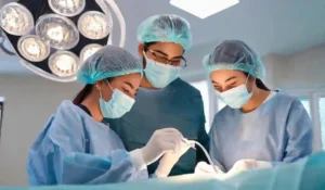 Team of surgeons performing a safe surgical procedure in a modern operation theatre.
