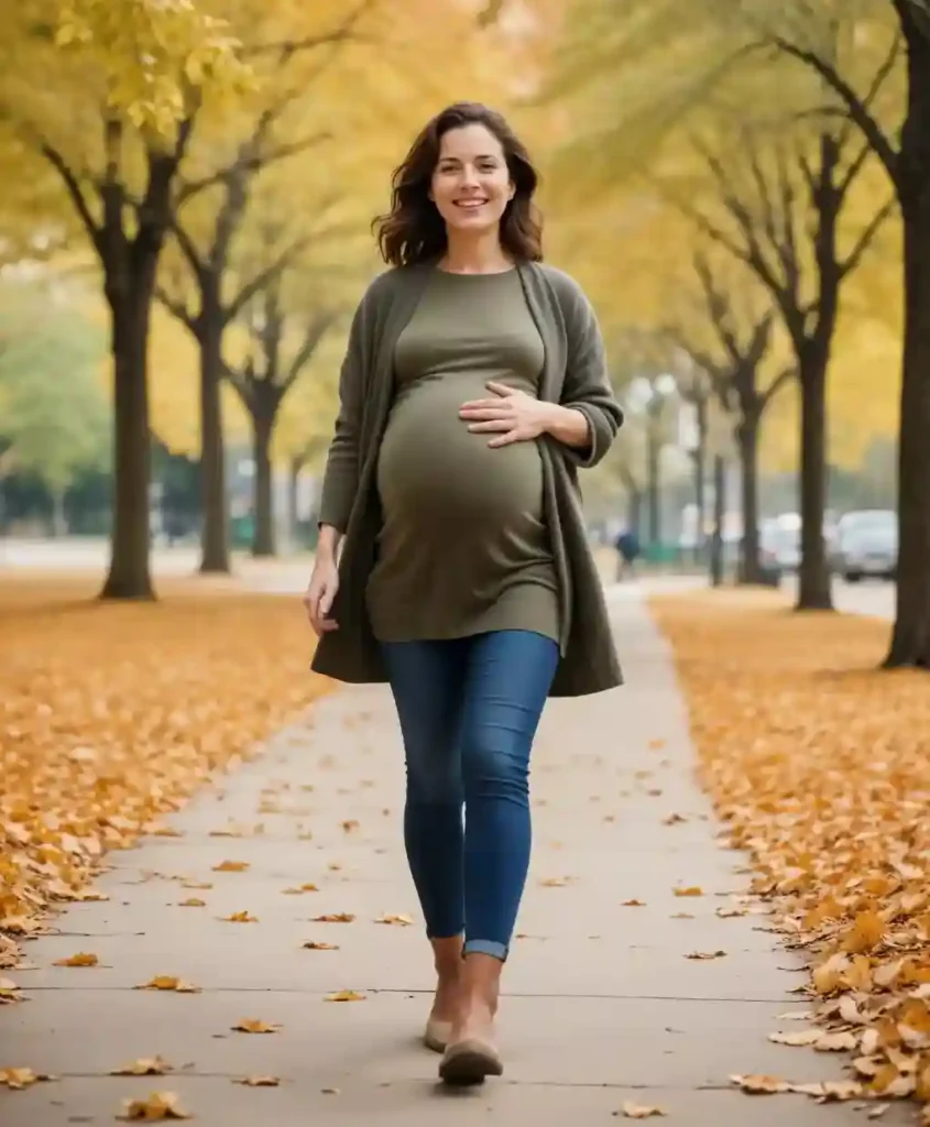 Pregnant woman walking outdoors confidently during natural pregnancy after fertility counseling at Mothers Care Women’s Hospital.